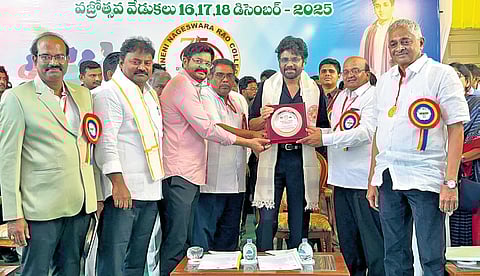 Akkineni Nagarjuna takes part in the diamond jubilee celebrations of ANR College in Gudivada on Wednesday.