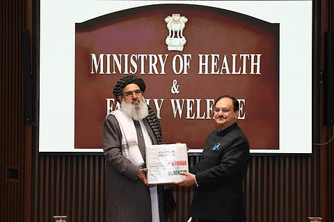 Union Health Minister JP Nadda and the visiting Afghan Minister of Public Health, Mawlawi Noor Jalal Jalali.