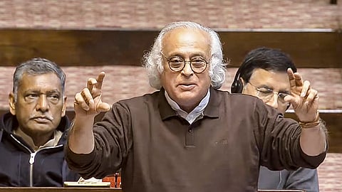 Congress MP Jairam Ramesh speaks in the Rajya Sabha during the Winter session of Parliament, in New Delhi, Thursday, Dec. 18, 2025.