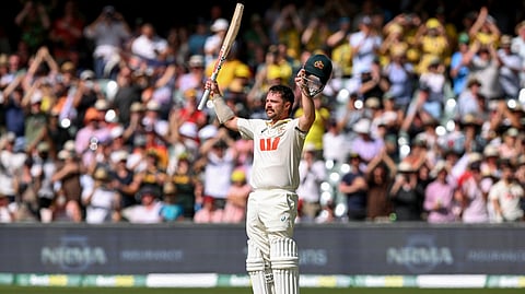 Australia's Travis Head celebrates scoring his century on the third day of the third Ashes cricket Test match between Australia and England at the Adelaide Oval in Adelaide on December 19, 2025.