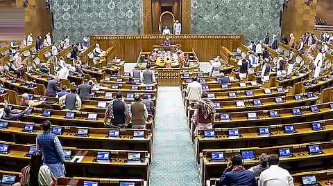 Lok Sabha Speaker Om Birla conducts proceedings in the House during the Winter session of Parliament in New Delhi on Friday, Dec. 19, 2025.