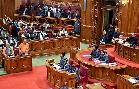 Uttar Pradesh Chief Minister Yogi Adityanath speaks during the Winter session of the State Assembly, in Lucknow.