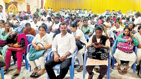 Nurses continued their protest for the second day in Urapakkam on Friday.