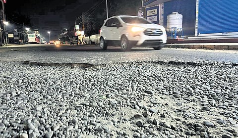 The huge pothole on the Kathrikadavu-Thammanam stretch