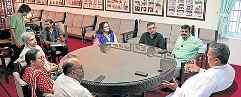 Ernakulam Bishop House, Mar Pamplany speaking with team TNIE Kerala