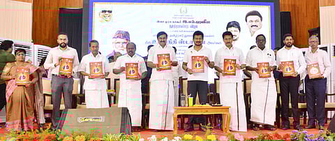 Udhayanidhi Stalin during the birth centenary celebrations of ‘Isai Murasu’ Nagore EM Hanifa held at the Dr J Jayalalithaa Fisheries University,