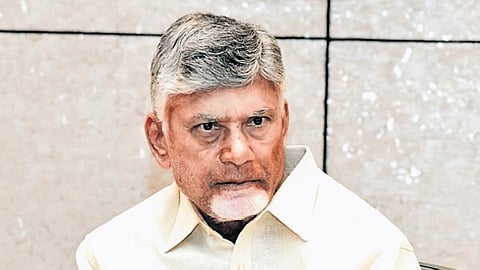 CM Nara Chandrababu Naidu during review meeting on Excise department at Secretariat in Velagapudi on Monday.