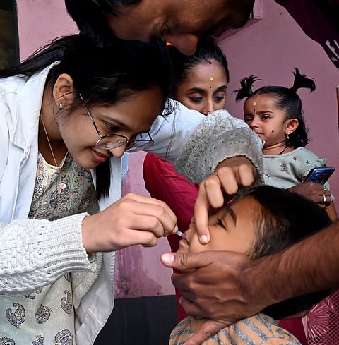 Pulse polio vaccination drives being organised by Vydehi Hospital in Whitefield, on a temple premises in Kengeri and by Rotary Club in Bengaluru on Sunday.