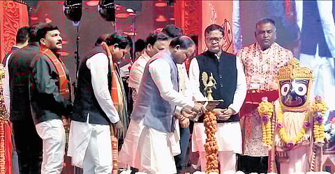 Chief Minister Mohan Charan Majhi lighting the lamp at Parab on Sunday.