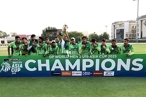 The pAKISTAN Under-19 team after winning the Asia Cup in Dubai.