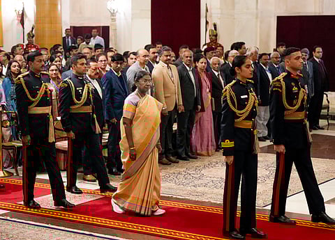 President Droupadi Murmu during the Rashtriya Vigyan Puraskar 2025 ceremony at the Rashtrapati Bhavan