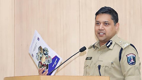 Cyberabad Police Commissioner Avinash Mohanty speaks during a annual report release event at Cyberabad Commissionerate