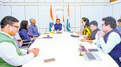 CM Mohan Majhi chairing the meeting at Lok Seva Bhawan on Wednesday