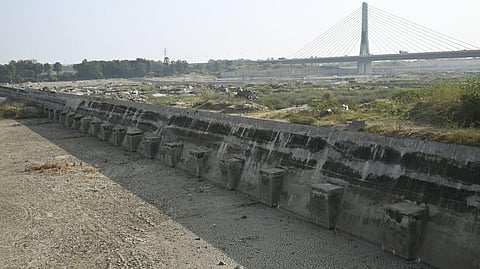 Bommakal check dam wears a deserted look after a part of it was washed away on the outskirts of Karimnagar city.