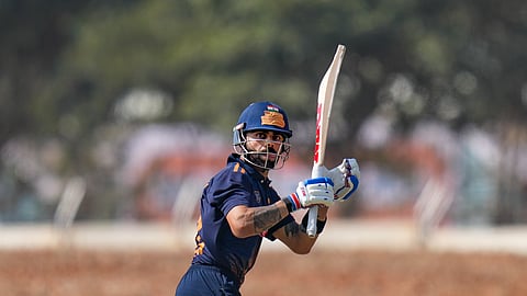 Delhi's Virat Kohli plays a shot during the Vijay Hazare Trophy match between Andhra and Delhi at the BCCI Centre of Excellence Ground in Bengaluru (Photo | PTI)