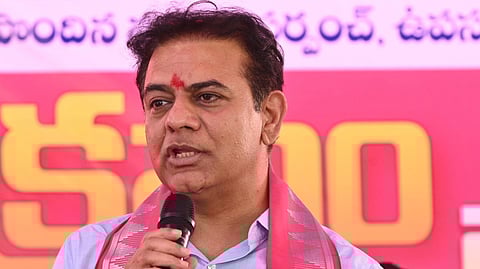 BRS working President KT Rama Rao during the felicitatiion meeting at Nalgonda on Tuesday.