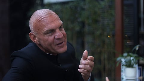 Prince Mukarram Jahs son Alexander Azam Jah gestures while speaking to TNIE at Raddison Blu in Hyderabad.