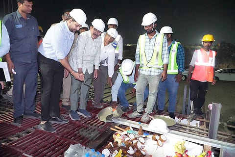 MA&UD minister P Narayana performs pooja and starts the construction works of the high court on Thursday.