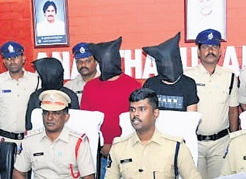 SP P Jagadeesh addressing a media conference in Anantapur.