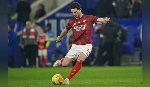 Arsenal's Declan Rice was sent off after he received a second yellow card for delaying a restart, last year