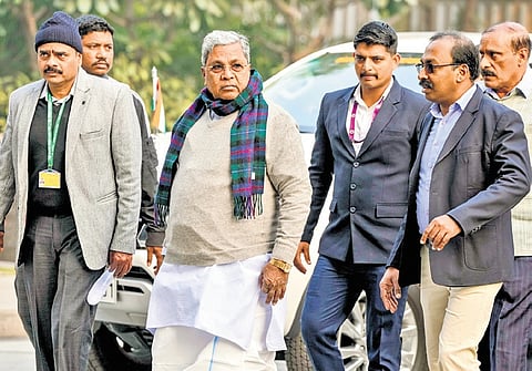 Chief Minister Siddaramaiah arrives for the Congress Working Committee meeting in New Delhi on Saturday