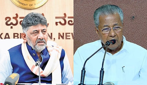 Karnataka Deputy Chief Minister D K Shivakumar (L) and Kerala CM Pinarayi Vijayan.