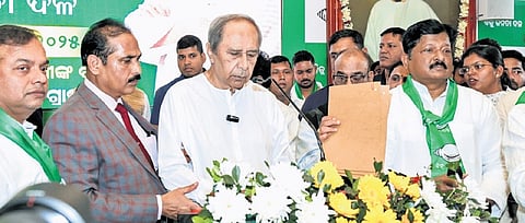 BJD president Naveen Patnaik addressing the 29th foundation day function of the party at the Sankha Bhavan in Bhubaneswar on Friday.