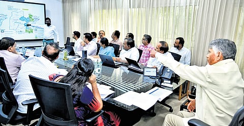 CM Nara Chandrababu Naidu during a review meeting on reorganisation of districts, divisions and mandals on Saturday