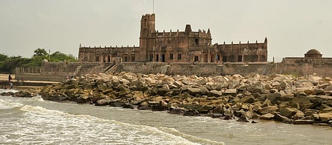 A view of the Danish Fort on the beach at Tharangambadi in Mayiladuthurai district