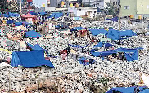 After their houses were demolished by the BSWML, residents of Kogilu slum have to make do with make-shift tents.