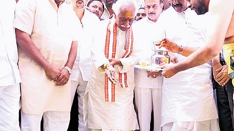 File photo of former Union minister Bandaru Dattatreya laying foundation stone for ESIC hospital in 2015