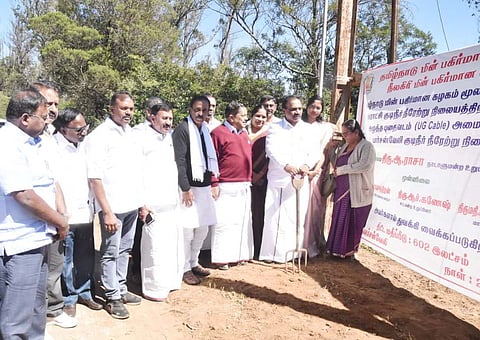 The foundation stone for the underground cabling was laid by Nilgiris MP A Raja last week.