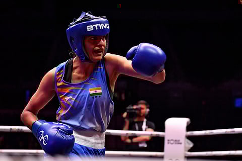 Jaismine (57kg) in action during the World Boxing Championship in Liverpool. She was one of the standouts of the season