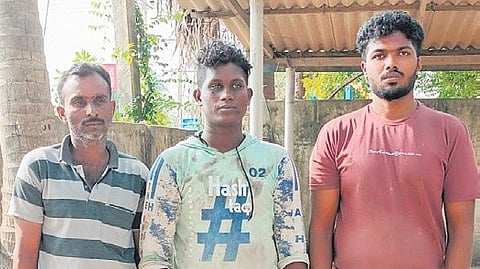 The three fishers from Thangachimadam arrested by Sri Lankan authorities.