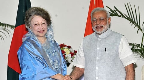 Prime Minister Narendra Modi with former Bangladesh counterpart Khaleda Zia.