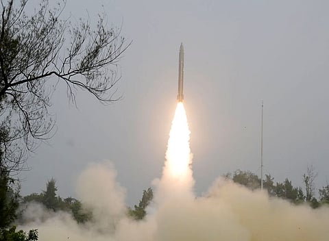 Tactical short range ballistic missile Pralay being test fired from Odisha coast on Wednesday.