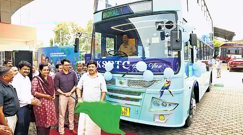 Transport Minister K B Ganesh Kumar launches Royal View 2.0, KSRTC’s
double-decker bus, at Anayara in Thiruvananthapuram
