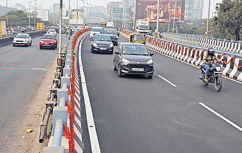 Vehicles ply on the second loop of Hebbal flyover after its inauguration by Deputy Chief Minister DK Shivakumar on Thursday