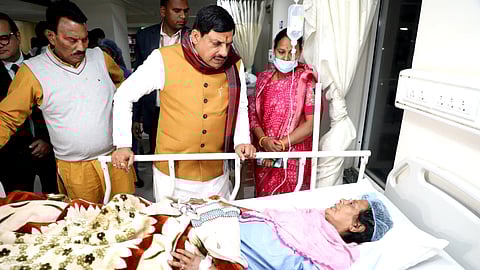 CM Dr Mohan Yadav meets patients at a hospital in Indore.