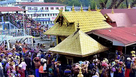 Gold-plated sanctum sanctorum of Sabarimala Lord Ayyappa Temple. A view from the back side of the temple.