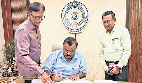 Minister for Revenue, Registration and Stamps Anagani Satya Prasad has signed the first file of the year, removing five categories of land from the prohibited 22A list.