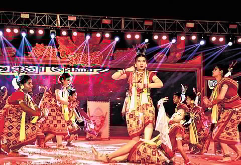 Artistes performing on the first day of Dulduli Mahotsav on Friday.