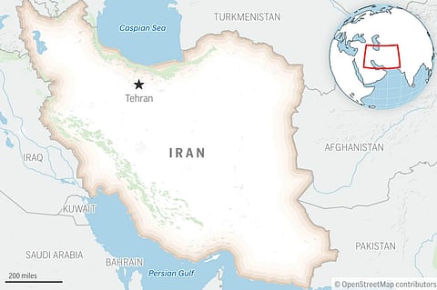 This is a locator map for Iran with its capital, Tehran.
