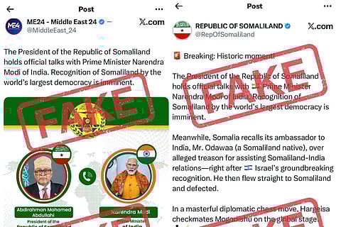 Screenshots shared by the unit showed visuals and captions falsely portraying official-level engagement between India and Somaliland, which the government said had no basis.