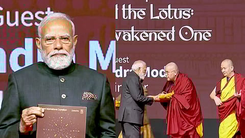 In this screengrab from a video posted on Jan. 3, 2026, Prime Minister Narendra Modi during the inauguration of a grand exposition of the sacred Piprahwa relics, which include bone fragments believed to be of the Buddha, a sandstone coffer, and offerings such as ornaments and gemstones, which were excavated in northern India in the late 19th century, in New Delhi.