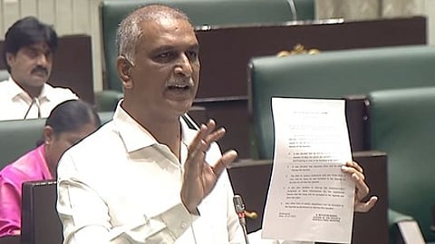 BRS MLA T Harish Rao speaks during the day 2 of the Seventh Session of Telangana Assembly on Friday.