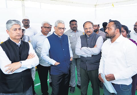 Chief Justice of Andhra Pradesh Dhiraj Singh Thakur, along with Justice PS Narasimha, Judge of Supreme Court, and Justice Rao Raghunandan Rao, Judge of AP High Court, inspected the construction work of the High Court in Amaravati