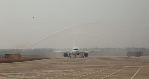 First commercial validation flight lands at Alluri Sitarama Raju Bhogapuram International Airport in Vizianagaram district on Sunday.
