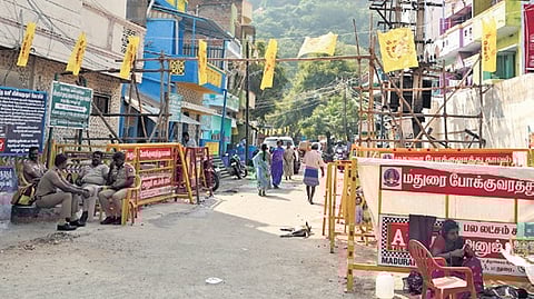 Barricades and cops near the hill ahead of the festival on Tuesday