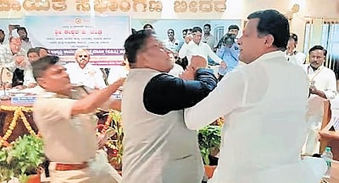 A screengrab of the scuffle during the KDP meeting in Bidar on Monday